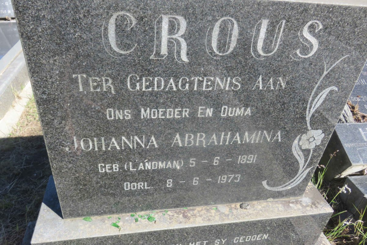 CROUS Johanna Abrahamina nee LANDMAN 1891-1973