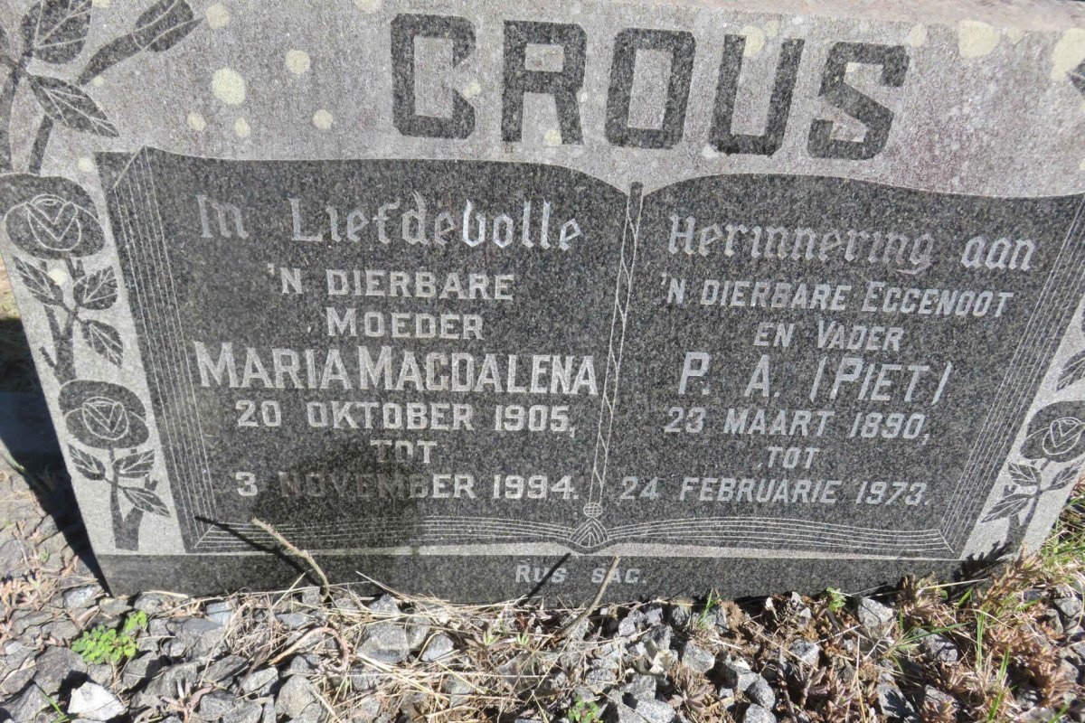 CROUS P.A. 1890-1973 &amp; Maria Magdalena 1905-1994