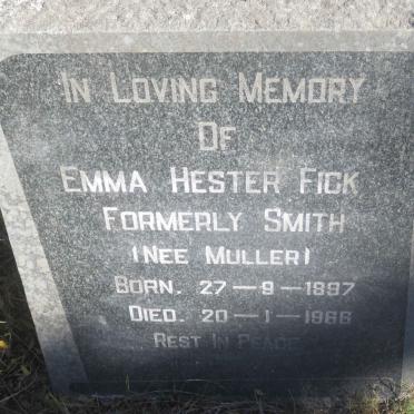 FICK Emma Hester formerly SMITH nee MULLER 1897-1966