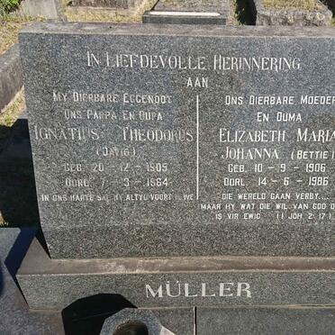 MÜLLER Ignatius Theodorus 1905-1964 &amp; Elizabeth Maria Johanna 1906-1986