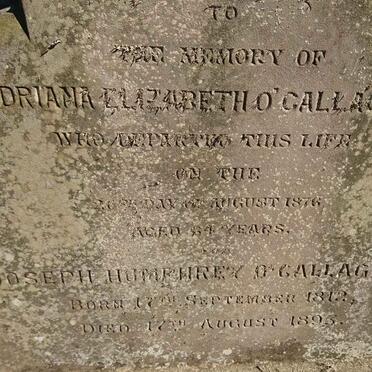 O'CALLAGHAN Joseph Humphrey 1812-1893 &amp; Adriana Elizabeth -1876