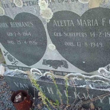 SCHALKWYK Dirk Hermanus, van 1864-1926 &amp; Aletta Maria F.C. SCHEEPERS 1869-1949