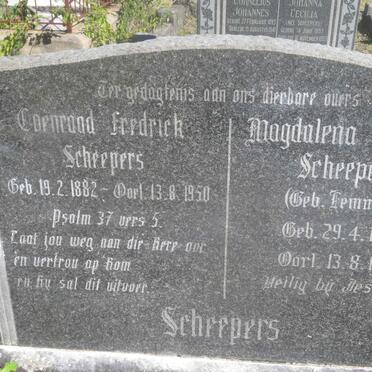 SCHEEPERS Coenraad Fredrick 1882-1950 &amp; Magdalena Susanna LEMMER 1881-1961