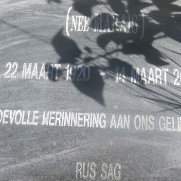 SCHEEPERS Maria Magdalena nee MARAIS 1920-2009