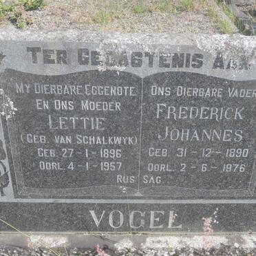 VOGEL Frederick Johannes 1890-1976 &amp; Lettie VAN SCHALKWYK 1896-1957