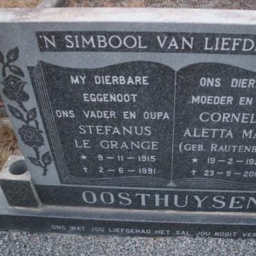 OOSTHUYSEN Stefanus le Grange 1915-1991 &amp; Cornelia Aletta Maria RAUTENBACH 1925-2013