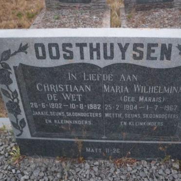 OOSTHUYSEN Christiaan de Wet 1902-1982 &amp; Maria Magdalena MARAIS 1904-1967
