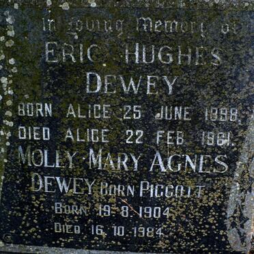 DEWEY Eric Hughes 1898-1961 &amp; Molly Mary Agnes PIGGOTT 1904-1984