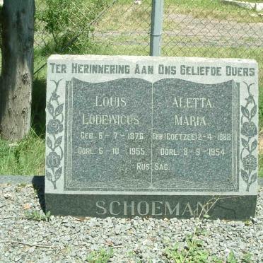 SCHOEMAN Louis Lodewicus 1876-1955 &amp; Aletta Maria COETZEE 1888-1954