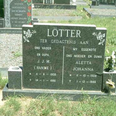 LOTTER J.J.M. 1906-1996 &amp; Aletta Johanna 1908-1986