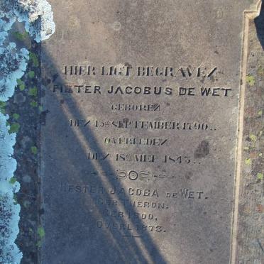 WET Pieter Jacobus, de 1790-1843 &amp; Hester Jacoba THERON 1800-1873