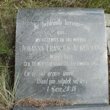 ACKERMANN Johanna Frances nee DE BEER 1891-1952