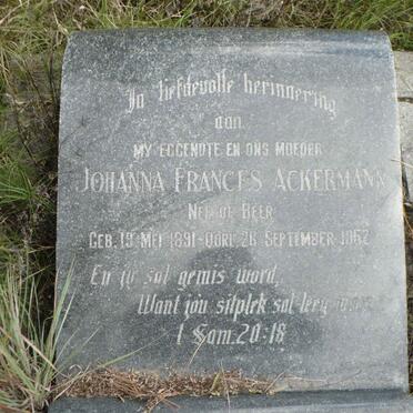 ACKERMANN Johanna Frances nee DE BEER 1891-1952