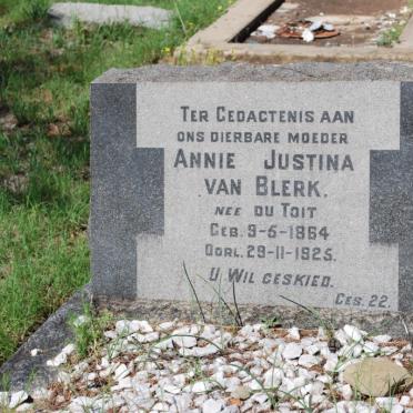 BLERK Annie Justina, van nee DU TOIT 1864-1925