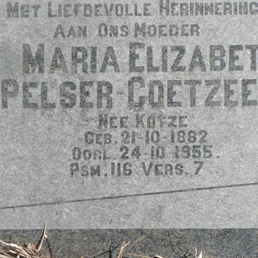 COETZEE Maria Elizabeth, PELSER nee KOTZE 1882-1955