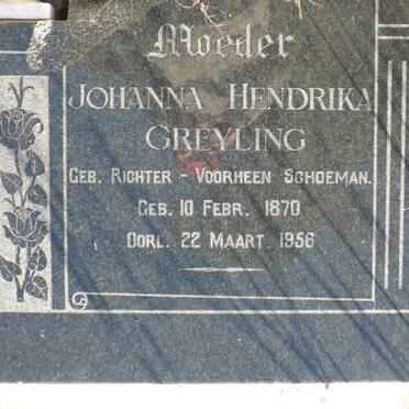 GREYLING Johanna Hendrika voorheen SCHOEMAN nee RICHTER 1870-1956