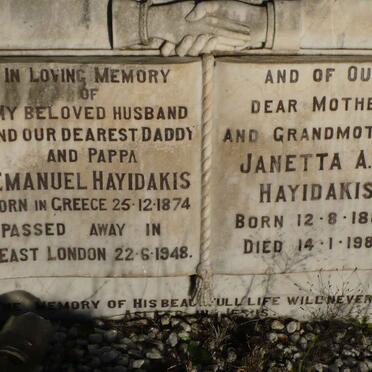 HAYIDAKIS Emanuel 1874-1948 &amp; Janetta A.W. 1889-1982