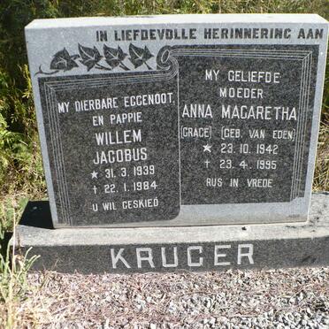 KRUGER Willem Jacobus 1939-1984 &amp; Anna Magaretha VAN EDEN 1942-1995