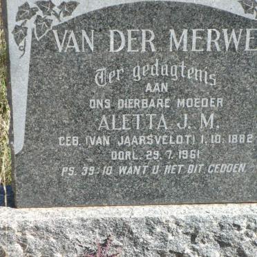 MERWE Aletta J.M., van der nee VAN JAARSVELDT 1882-1961