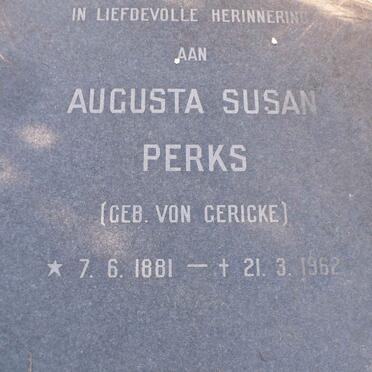 PERKS Augusta Susan nee VON GERICKE 1881-1962