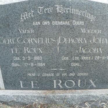 ROUX Gert Cornelius, le 1883-1954 &amp; Debora Johanna Jacoba DE VRIES 1882-