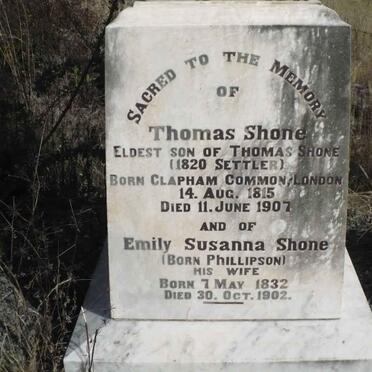 SHONE Thomas 1815-1907 &amp; Emily Susanna PHILLIPSON 1832-1902