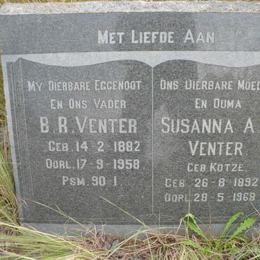 VENTER B.R. 1882-1958 &amp; Susanna A.C. KOTZE 1892-1968