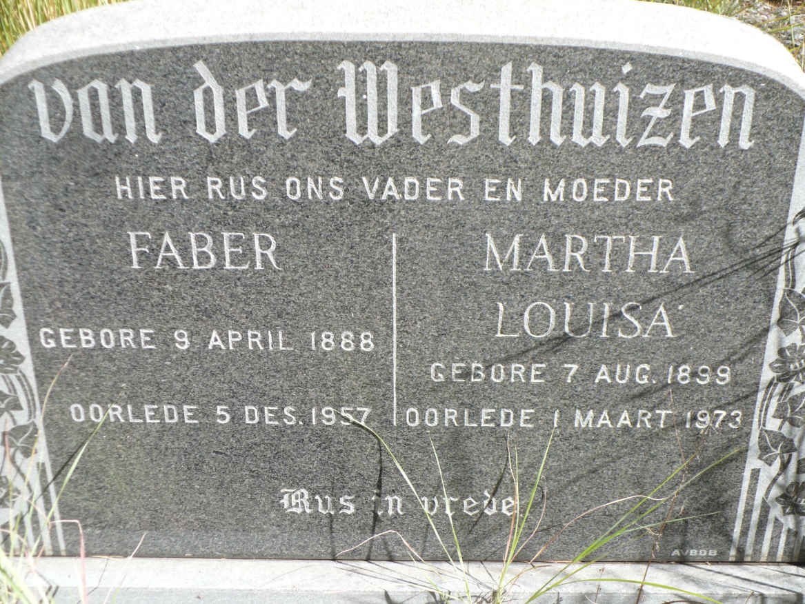 WESTHUIZEN Faber, van der 1888-1957 &amp; Martha Louisa 1899-1973