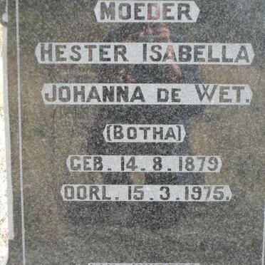 WET Hester Isabella Johanna, de nee BOTHA 1879-1975