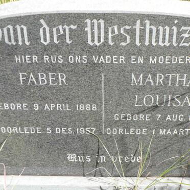 WESTHUIZEN Faber, van der 1888-1957 &amp; Martha Louisa 1899-1973