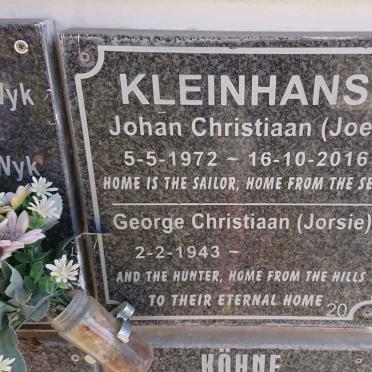 KLEINHANS Johan Christiaan 1972-2016 :: KLEINHANS George Christiaan 1943-