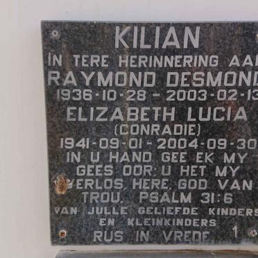 KILIAN Raymond Desmond 1936-2003 &amp; Elizabeth Lucia CONRADIE 1941-2004