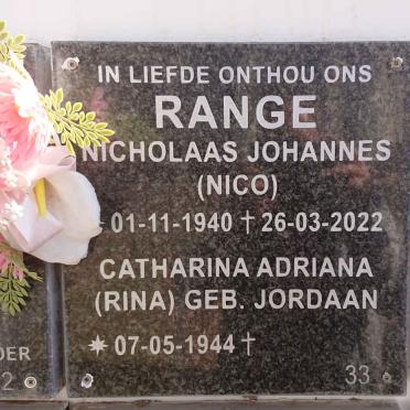 RANGE Nicholaas Johannes 1940-2022 &amp; Catharina Adriana JORDAAN 1944-