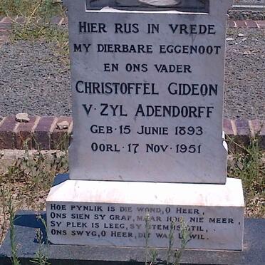 ADENDORFF Christoffel Gideon v. ZYL 1893-1951 &amp; Susara S.E. PIENAAR -1961