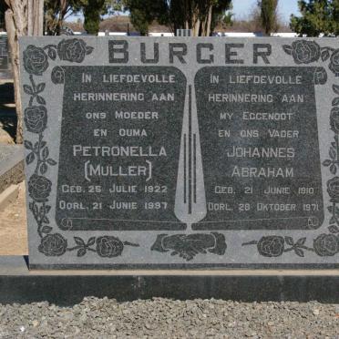 BURGER Johannes Abraham 1910-1971 &amp; Petronella MULLER 1922-1997