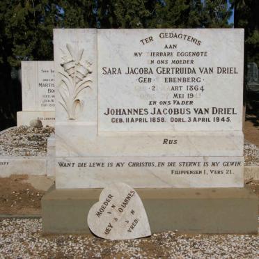 DRIEL Johannes Jacobus, van 1858-1945 &amp; Sara Jacoba Gertruida LIEBENBERG 1864-1941