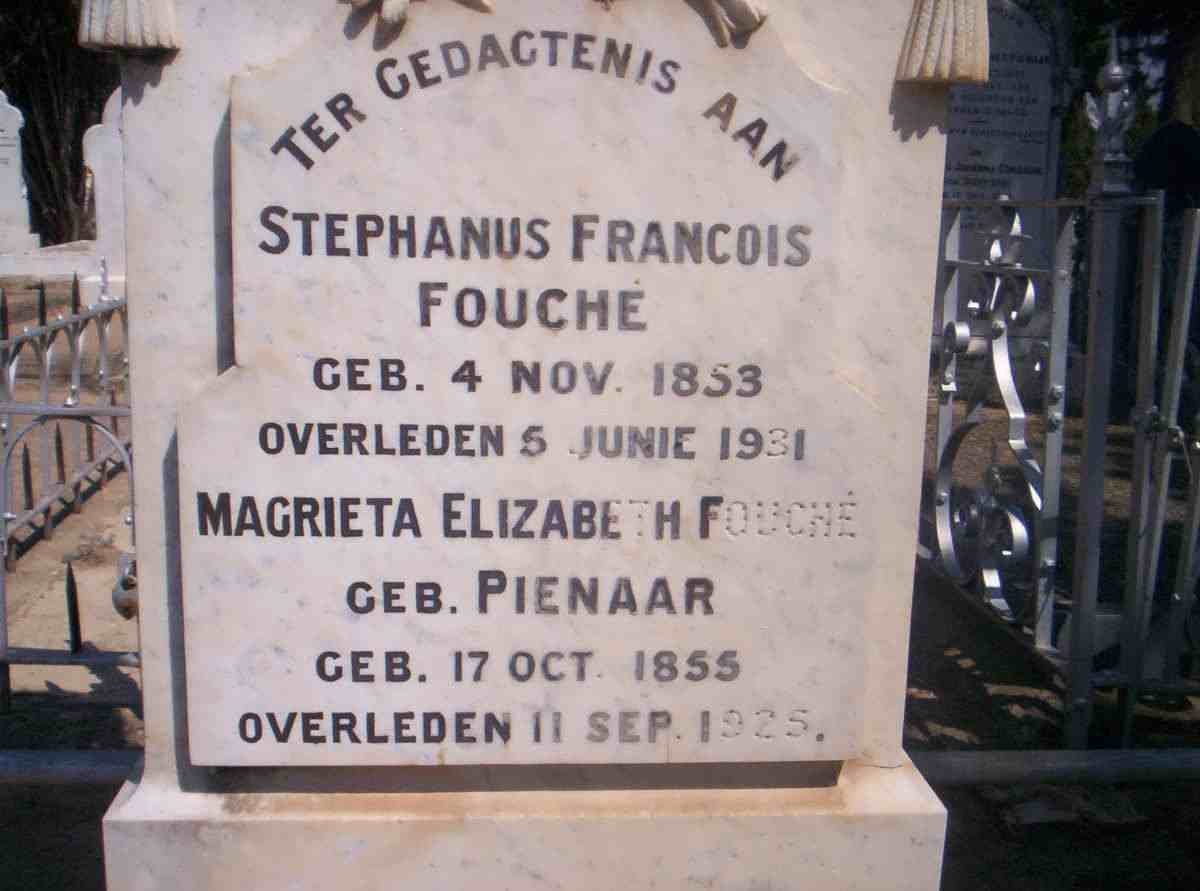 FOUCHE Stephanus Francois 1853-1931 &amp; Magrieta Elizabeth PIENAAR 1855-1925