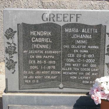 GREEFF Hendrik Gabriel 1915-1976 &amp; Maria Aletta Johanna 1917-2002