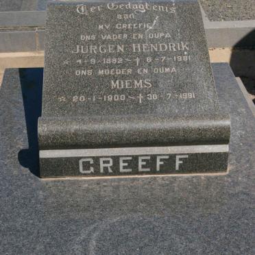 GREEFF Jurgen Hendrik 1882-1981 &amp; Miems 1900-1991
