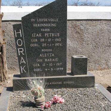 HORAK Izak Petrus 1910-1976 &amp; Aletta MARAIS 1917-1999