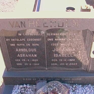 HEERDEN Arnoldus Abraham, van 1925-1986 &amp; Joanna Isabella WHITE 1926-2004
