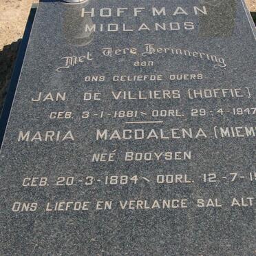 HOFFMAN Jan de Villiers 1881-1947 &amp; Maria Magdalena BOOYSEN 1884-1980