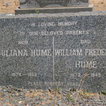 HUME William Frederick 1872-1949 &amp; Juliana 1874-1962