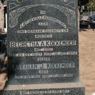 KOEKEMOER Abraham J. 1892-1965 &amp; Begretha A. GOUS 1897-1942 :: SLABBERT Vicky nee KOEKEMOER 1919-2007
