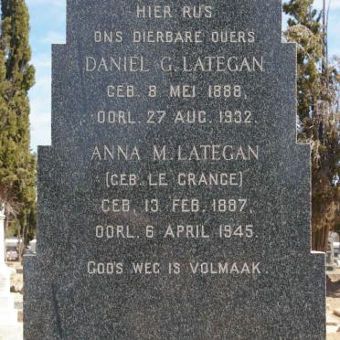 LATEGAN Daniel G. 1888-1932 &amp; Anna M. LE GRANGE 1887-1945