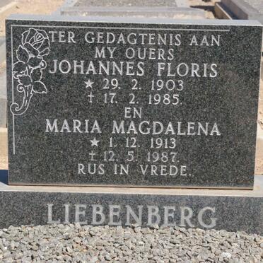 LIEBENBERG Johannes Floris 1903-1985 &amp; Maria Magdalena 1913-1987