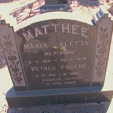 MATTHEE Petrus Fouche 1910-1992 &amp; Maria Aletta DU PLESSIS 1910-1979