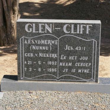 MERWE A.F.S., v.d. nee V. NIEKERK 1892-1995