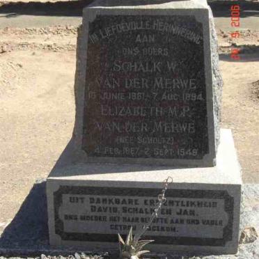 MERWE Schalk W., van der 1861-1894 &amp; Elizabeth M.P. SCHOLTZ 1867-1949