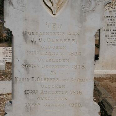OLEKERS J.D. 1824-1878 &amp; Maria E. DU PISANI 1816-1900